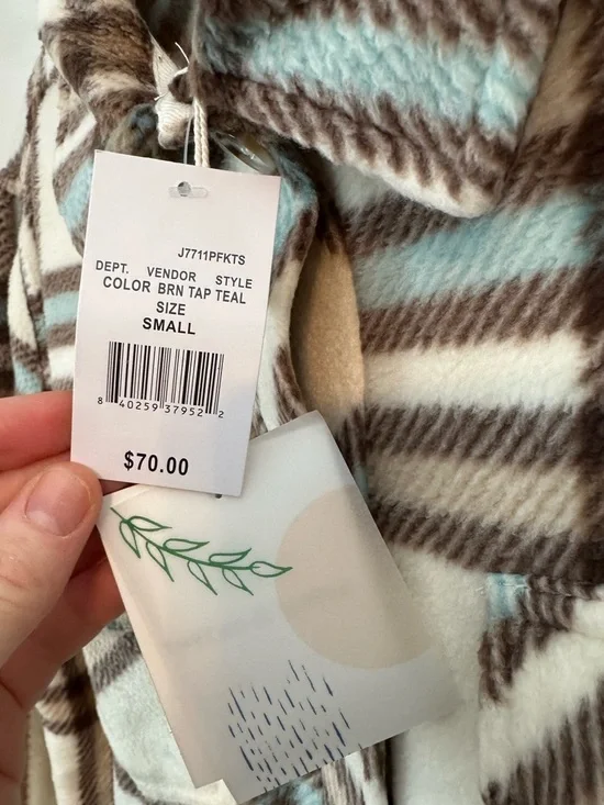 THREAD & SUPPLY Cream Plaid Button-Down Shacket w/ Brown & Light Blue Size S NWT - Picture 2 of 3